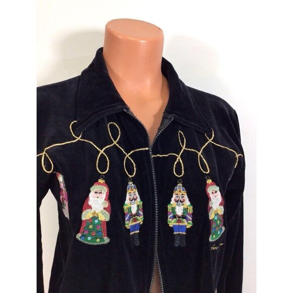 Christopher Radko Velvet Christmas Sweater Full Zip Womens Medium - Picture 2 of 6